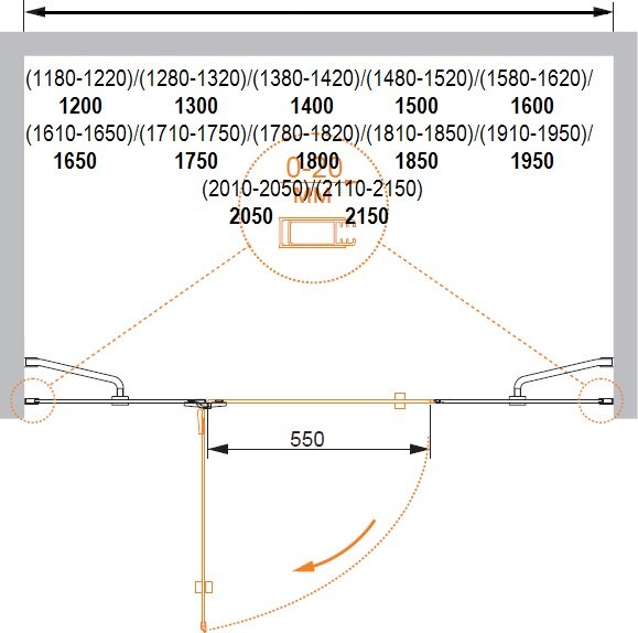 Душевая дверь (120х195) CEZARES BERGAMO BERGAMO-W-B-13-30+60/30-C-Cr-R